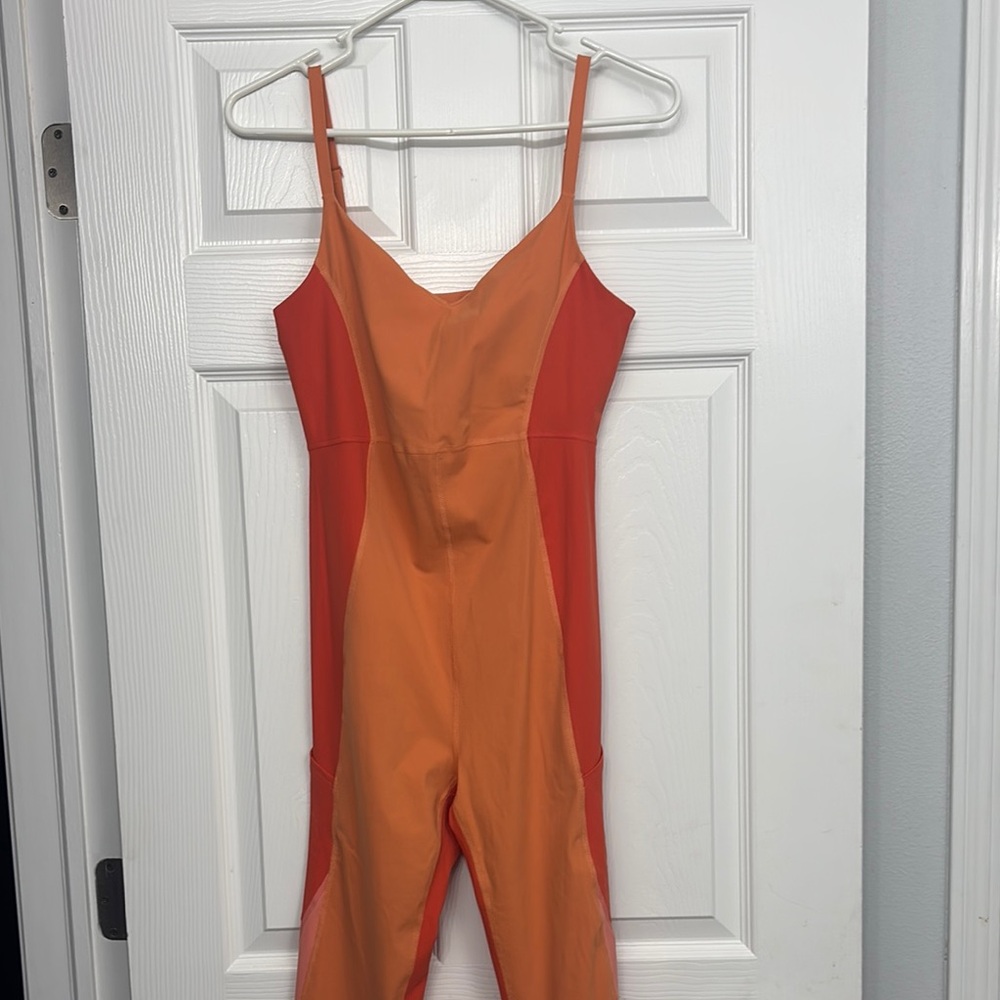 Outdoor Voices Orange and Red Jumpsuit Sleeveless Wide Leg